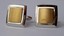3266 c. 1960s Hickock brushed gold tone rectangle within a polished silver tone border. Very functional set of cufflinks that will go with just about anything. Nicer than the picture. Marked: Hickock, Canada. Medium size: approx. ¾” x ¾”. Price: $25