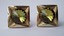 3287 c. 1960s Shields gold tone cufflinks. Cufflink face is polished and textured with beautiful large faceted Rivoli center stone. Med/Large: approx. ¾” square. Price: $25