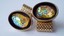 3288 c. 1970s oval wrap cufflinks with ‘mystery’ stone at center takes on pink, purple, and yellow iridescence. These are next generation to ‘The Mysterian’ cufflinks above. Cufflink face approx. 1” x ¾”. These are crazy and in very nice shape! Price: $45