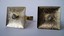 3340 c. 1960s square silver tone cufflinks with pronged ‘diamond’ rhinestone center against textured background. No maker’s mark. Medium, c. ¾” x ¾” Price: $15