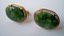 3373 c. 1960s Swank round jade cuff links with gold tone rope border, pronged setting. Large Size: approx . 1” diameter. Price: $35