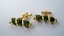3389 c. 1960s Destino unusual long, spiral gold tone cuff link containing three jade balls. M/L size: 11/8” x 3/8” Outstanding! Price: $65
