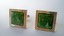 3404 c. 1960s Dante square cufflinks, jade center with patterned gold tone border. Links have far more luster than picture suggests. These are really nice. Slight wear noted on face. Size, Large. c. 7/8” square. Price: $35