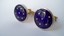 3416 c.1950s round, stars and royal blue cufflinks. (can’t tell if plastic or porcelain.) One is loose in setting. Marked Made in France. Medium size, 7/8” diameter. Price: $20