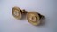 3455 c. 1960s Foster gold tone cufflinks. Polished center and border. Satin finish in between. Beautiful and subtle- nicer than picture suggests. Size: c. ¾”x3/4” Price: $20