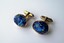 4336 c. 1940s brilliant multi-hue blue/purple cabochon oval cufflinks in gold tone setting; elbow style posts; Medium size, approx. ¾”x1/2” no maker’s mark; Price: $25