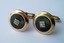 4398 c. 1940s Krementz round gold tone cufflinks with onyx and faceted stone center.