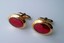 4428 c. 1950s Correct Quality gold tone oval cufflinks with translucent red center. Beautiful with beveled border. Medium size, c. 7/8”x5/8”. Super shape. Price: $25