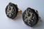 4497 c. 1960s Shield’s striking griffin cufflinks in high relief against black background. Griffin looks to be pewter like material. Hexagonal pronged setting. Large- over an inch in diameter. Price: $30